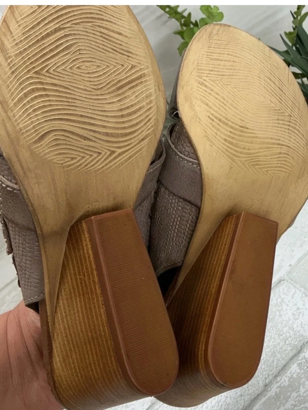 Miz Mooz Taupe Strappy Wedge Sandals